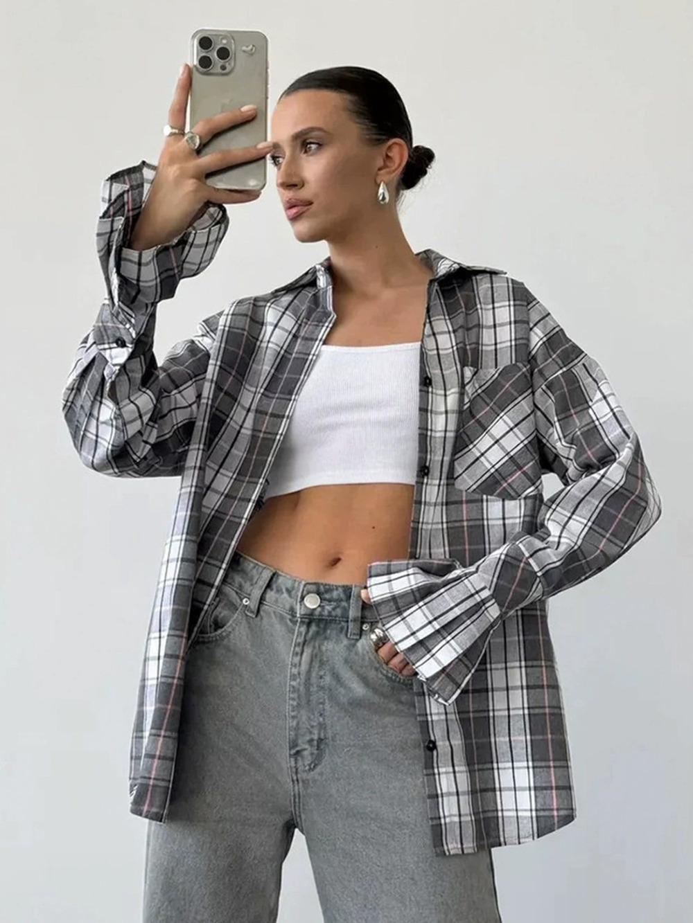 Forever 21 Plaid Shirt Casual Cotton Loose Fit Fall Top